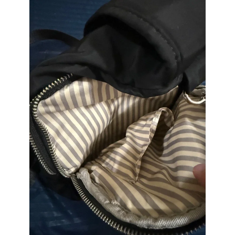 Black Nylon Sling Bag Crossbody Backpack Travel Chest Pack Striped Lining